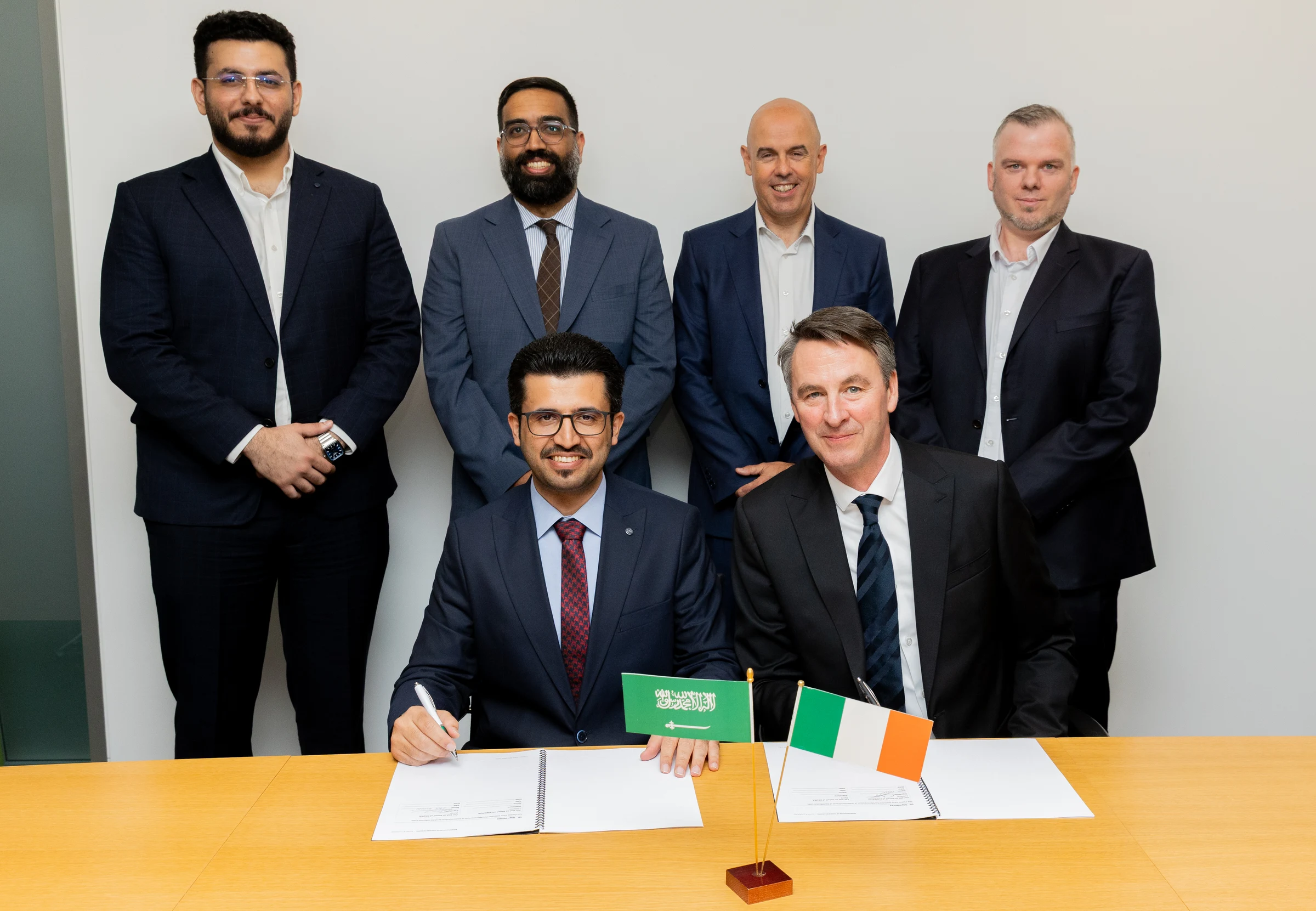 From left, standing: Mohammad Musallam, Strategy & Business Development Specialist at Lumeron, Hamoud Almutairi, Embassy Deputy Head of Mission, Liam