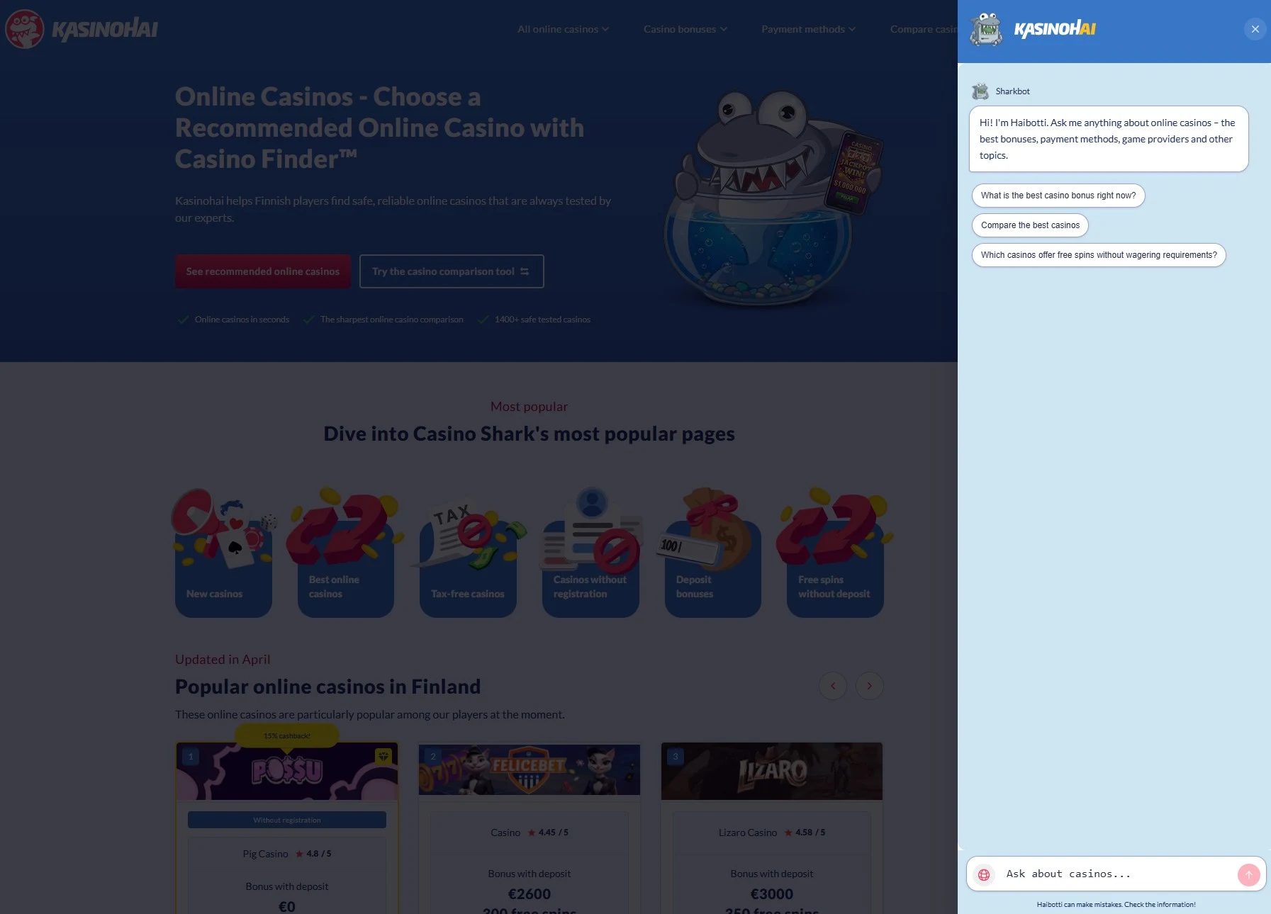 Kasinohai launches Haibotti AI assistant to help Finnish users choose online casinos