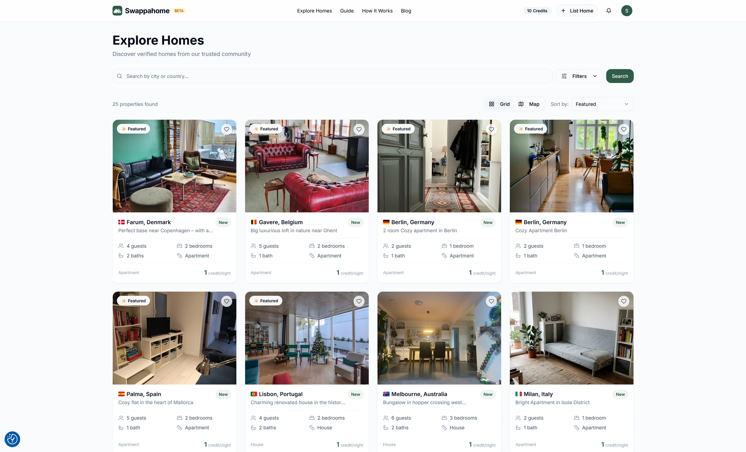 Verified homes available for exchange on Swappahome across multiple countries.