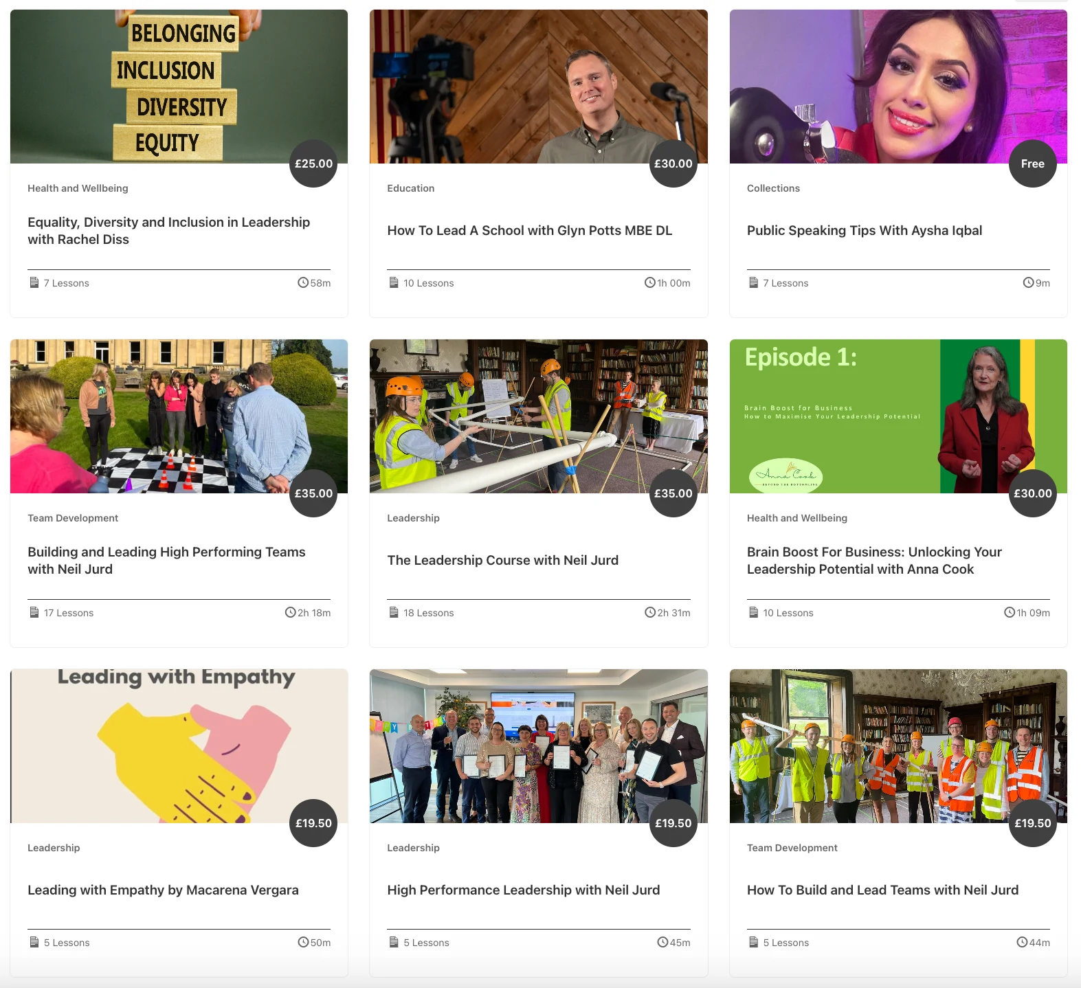 Some of the courses on Leader-Connect