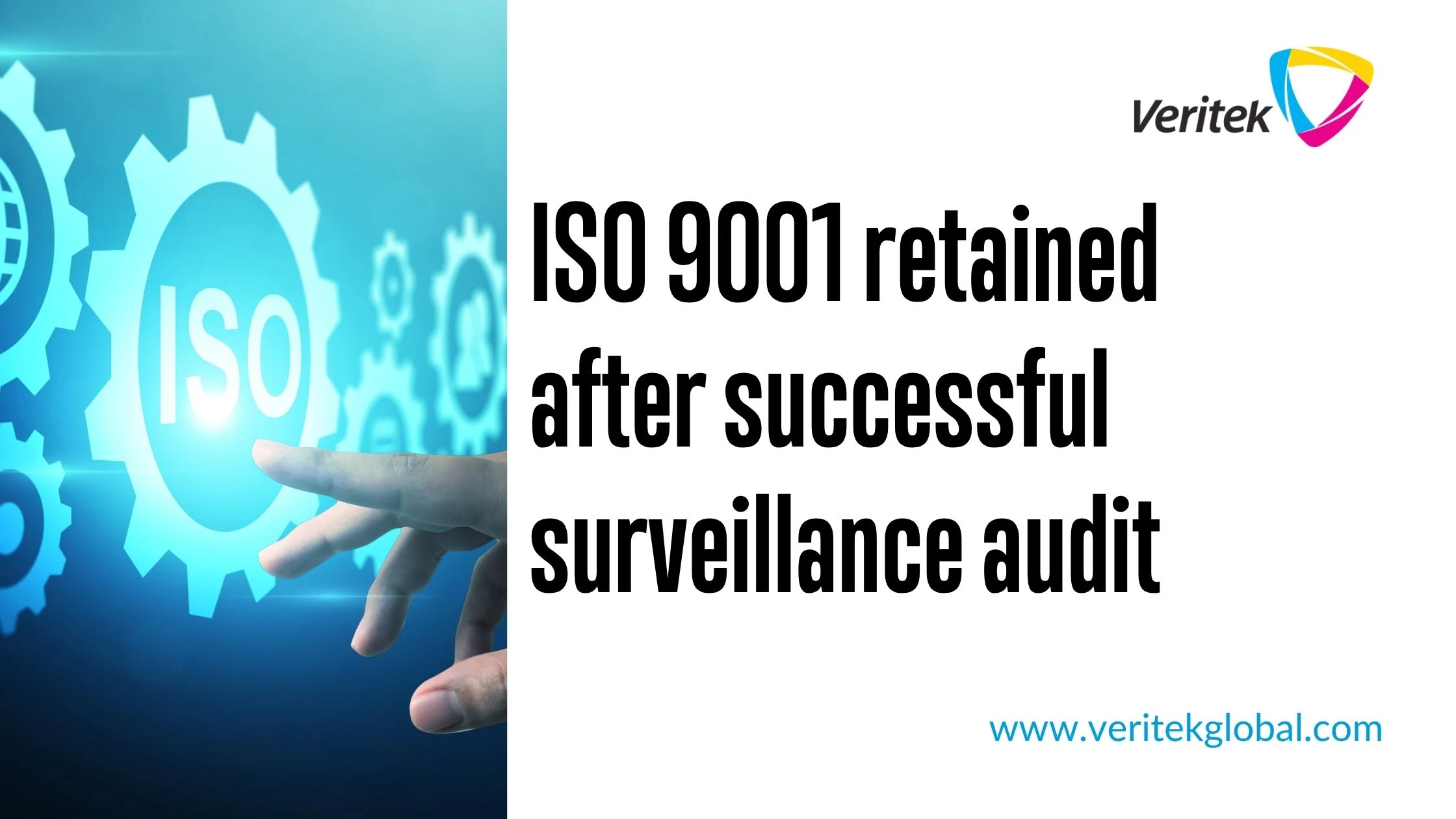 Graphic featuring a picture and words celebrating the successful ISO9001 audit outcome
