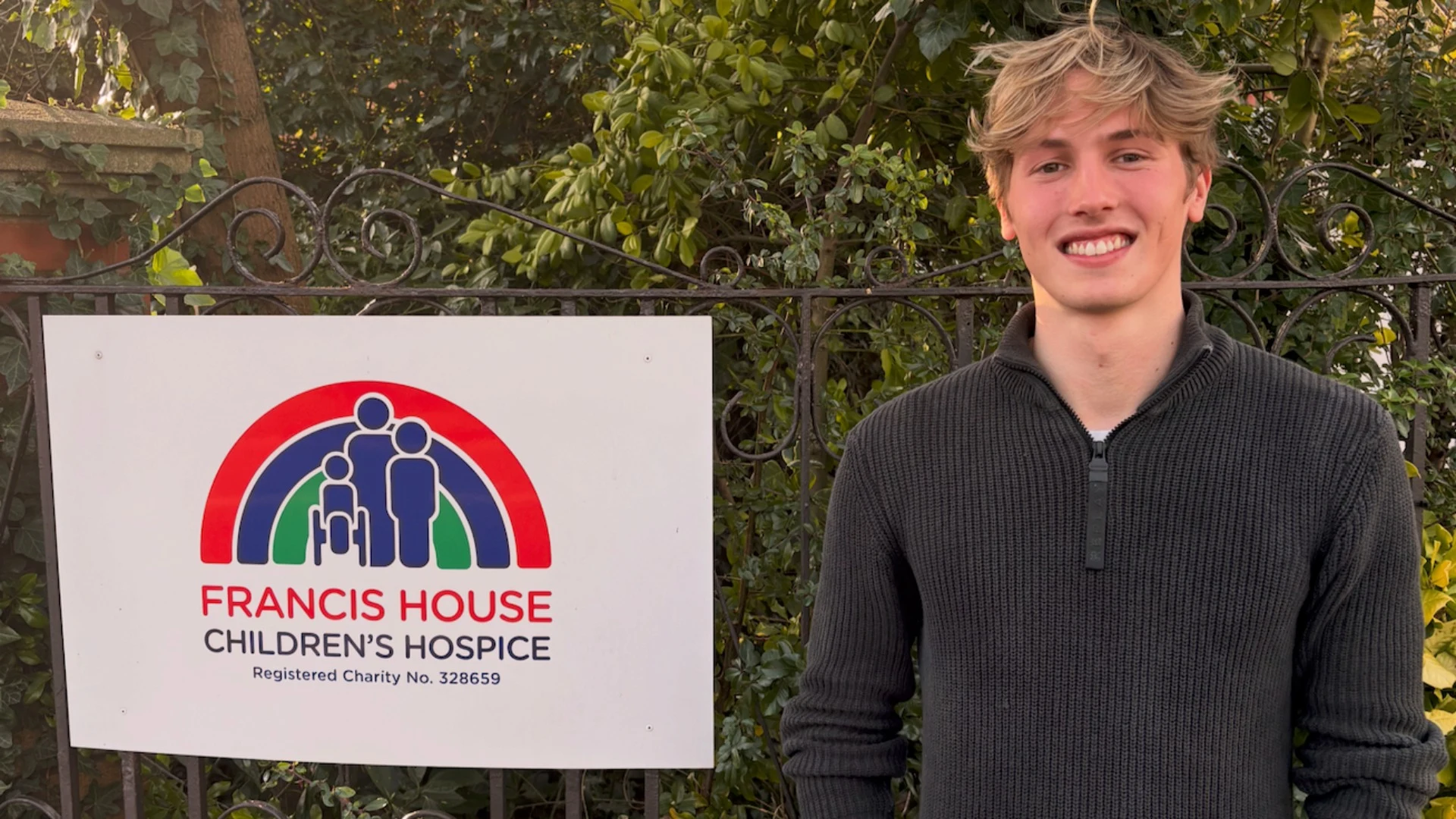 Ollie Drieu outside Francis House Children’s Hospice