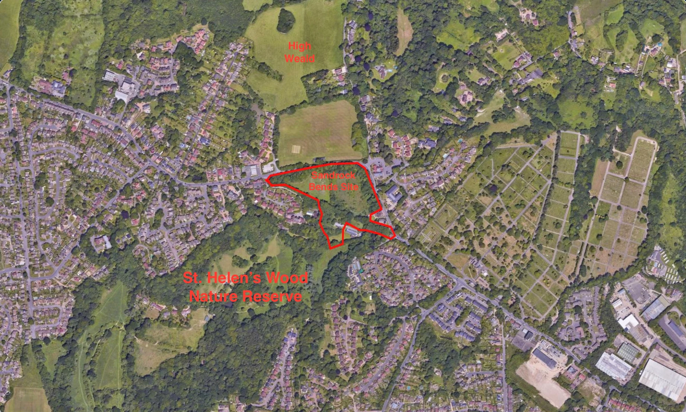 The propsed Sandrock Bends site is situated directly between St. Helen