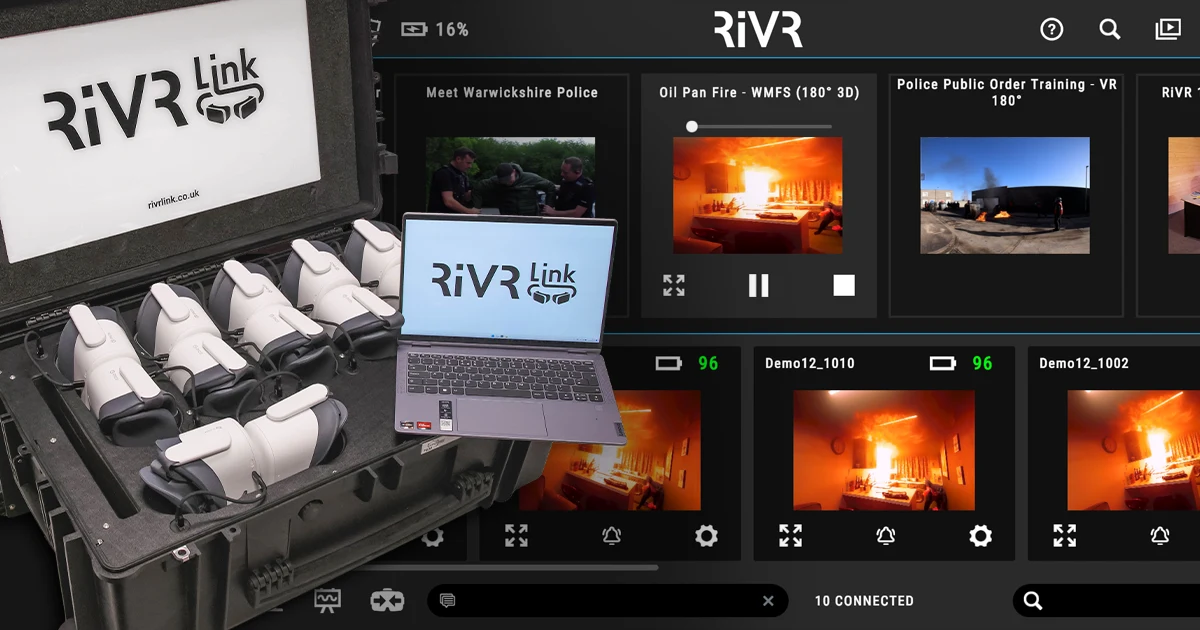 Product image showing RiVR Link hardware and software