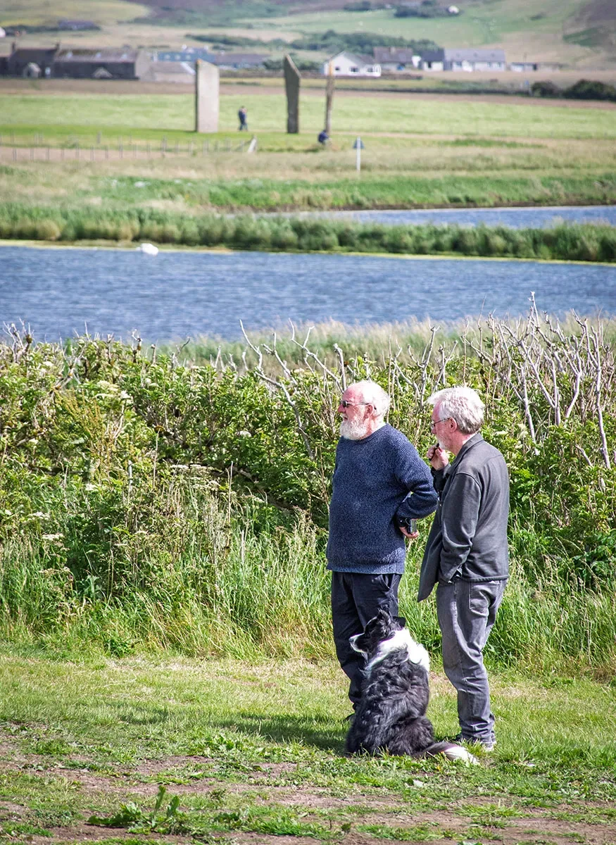 John, Nick, & Tam discuss progress by the standing stones
