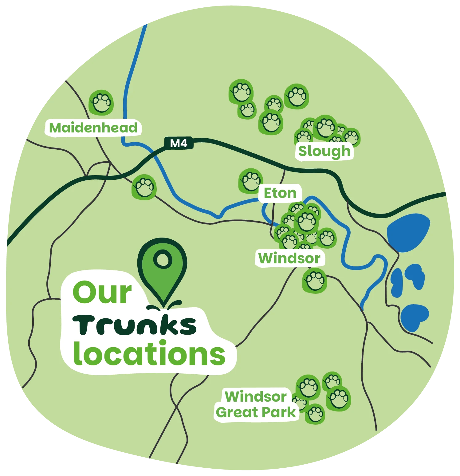 Locations map of Trunks across the Thames art trail