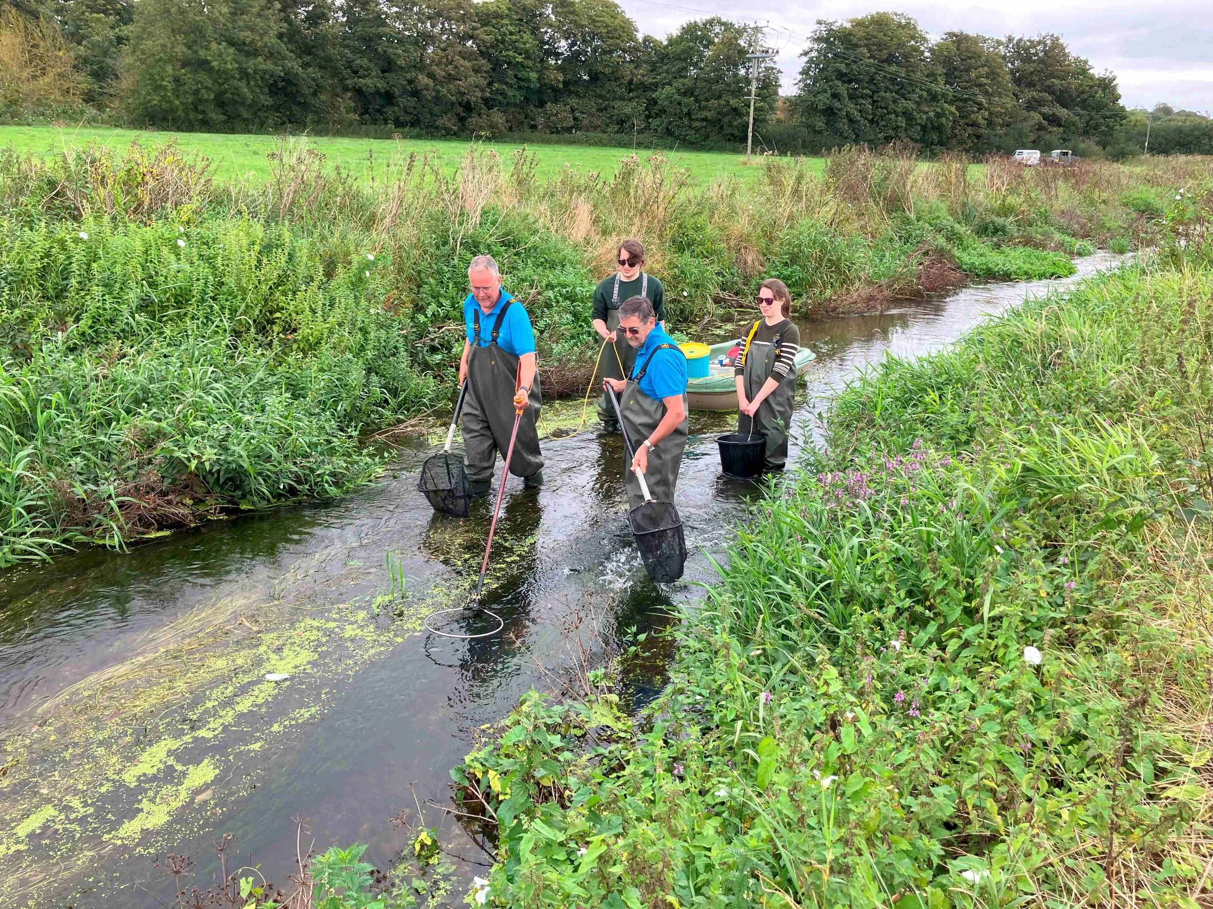 GWCT team salmon parr tagging on the river Frome in Dorset. c.GWCT