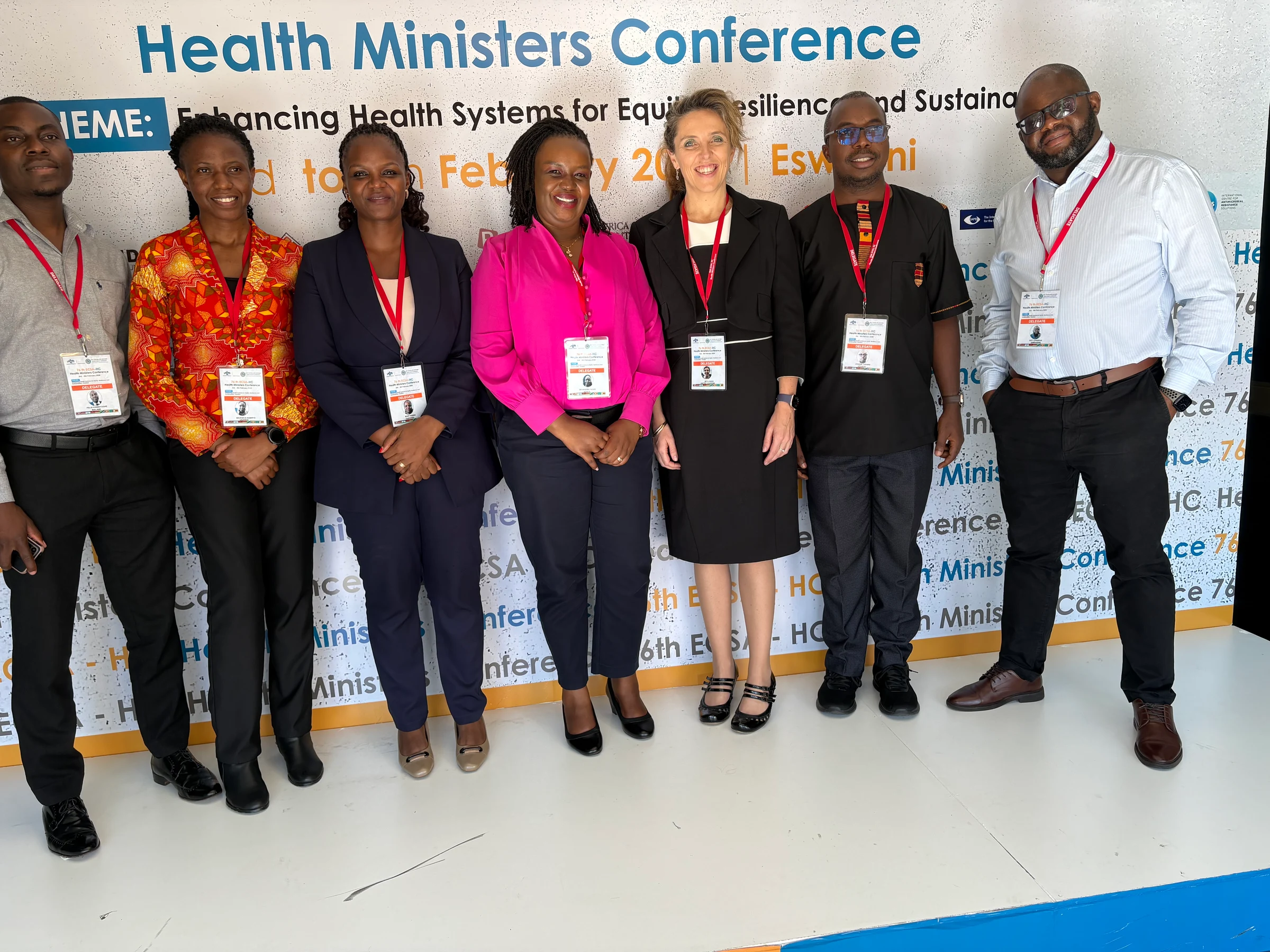 Beth Ward (CPA), Maxencia Nabiryo (CPA) and leaders of various national pharmacy associations gather at the ECSA-HC ministerial conference