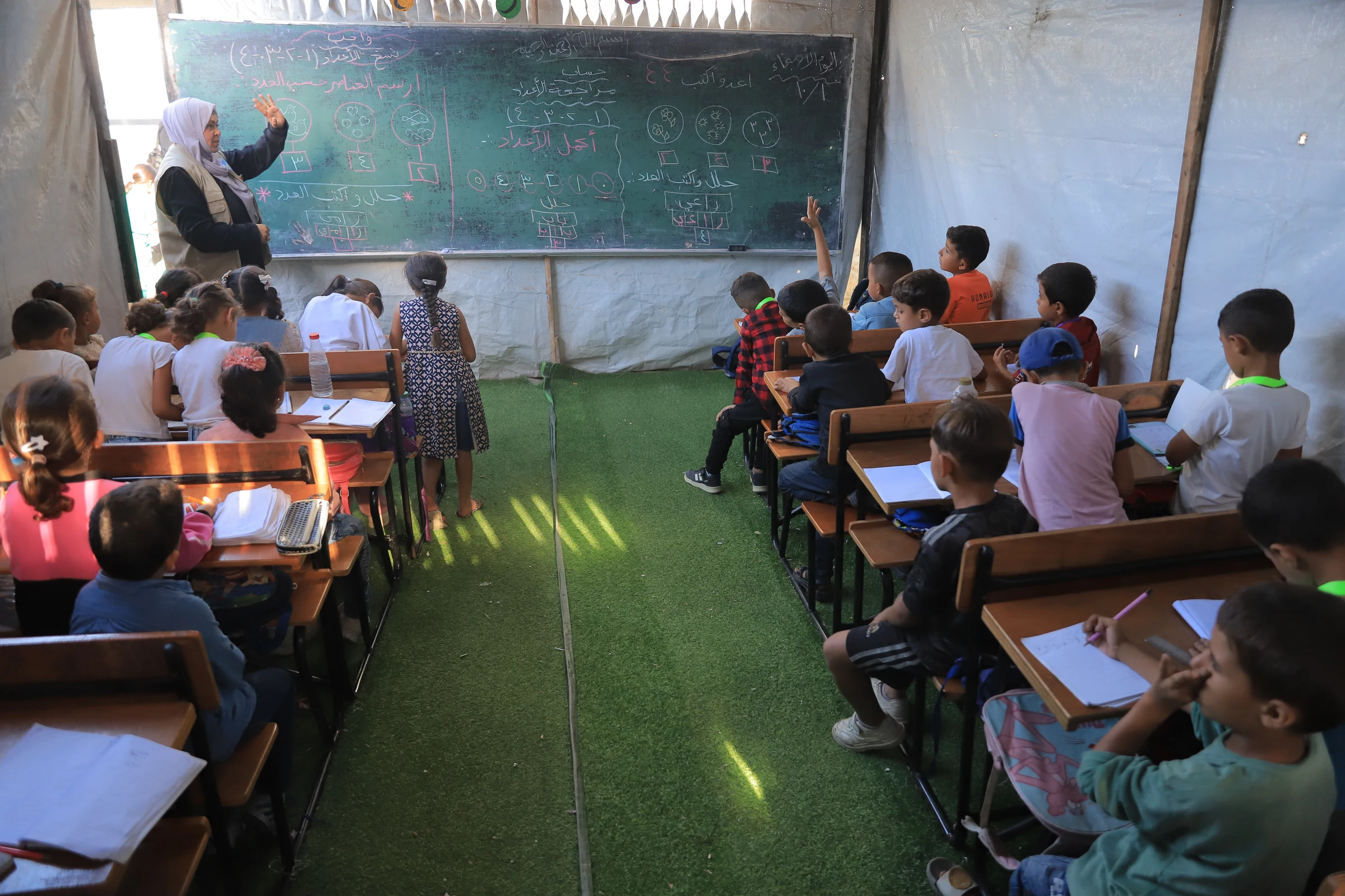Children in temporary school set up by SOS Children
