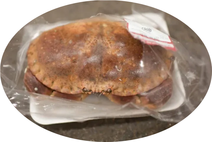 Shrinkwrapped live crabs for sale which sparked this movement