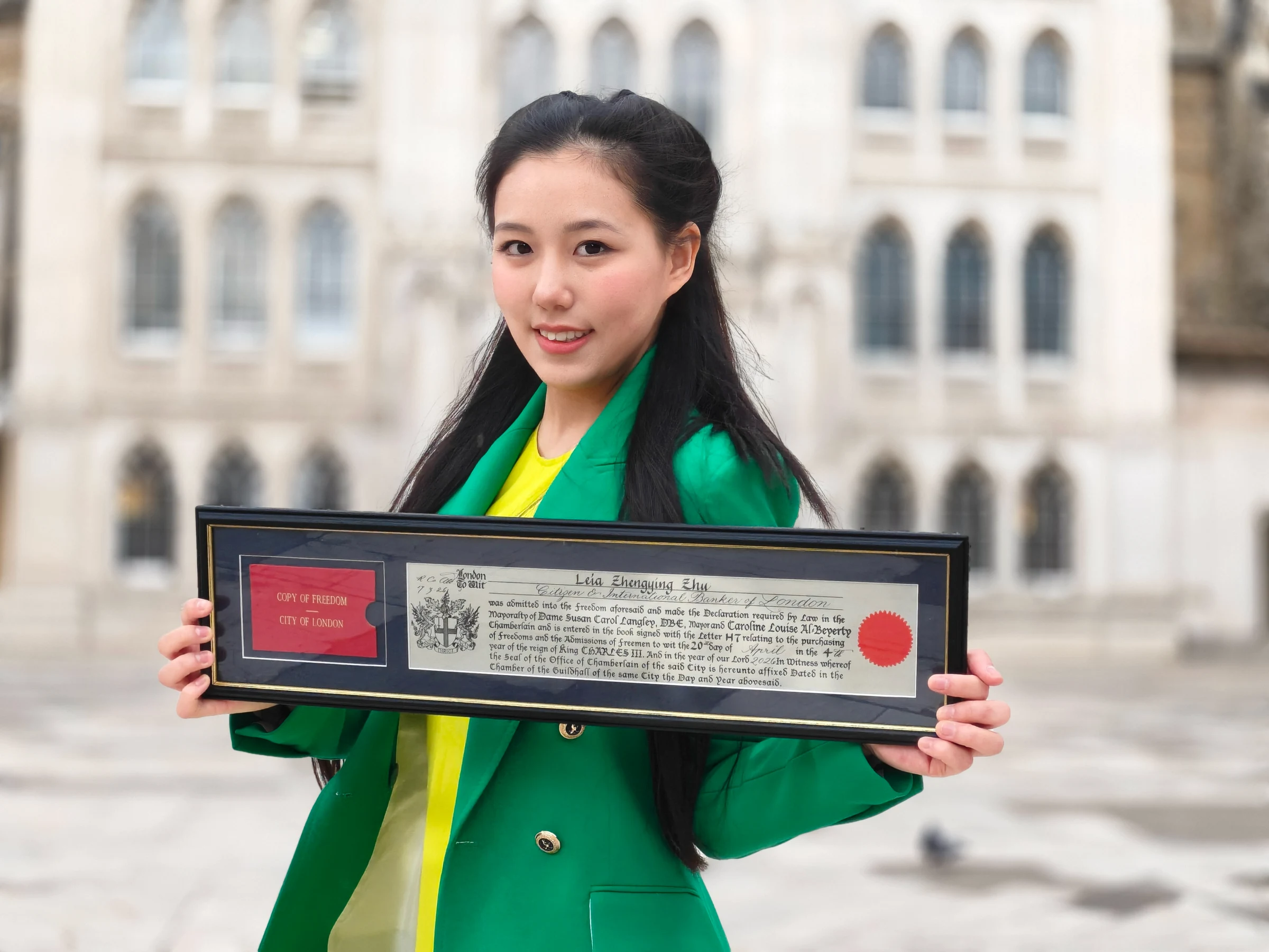 20260420 Leia Zhu with Freedom of the City of London.PNG