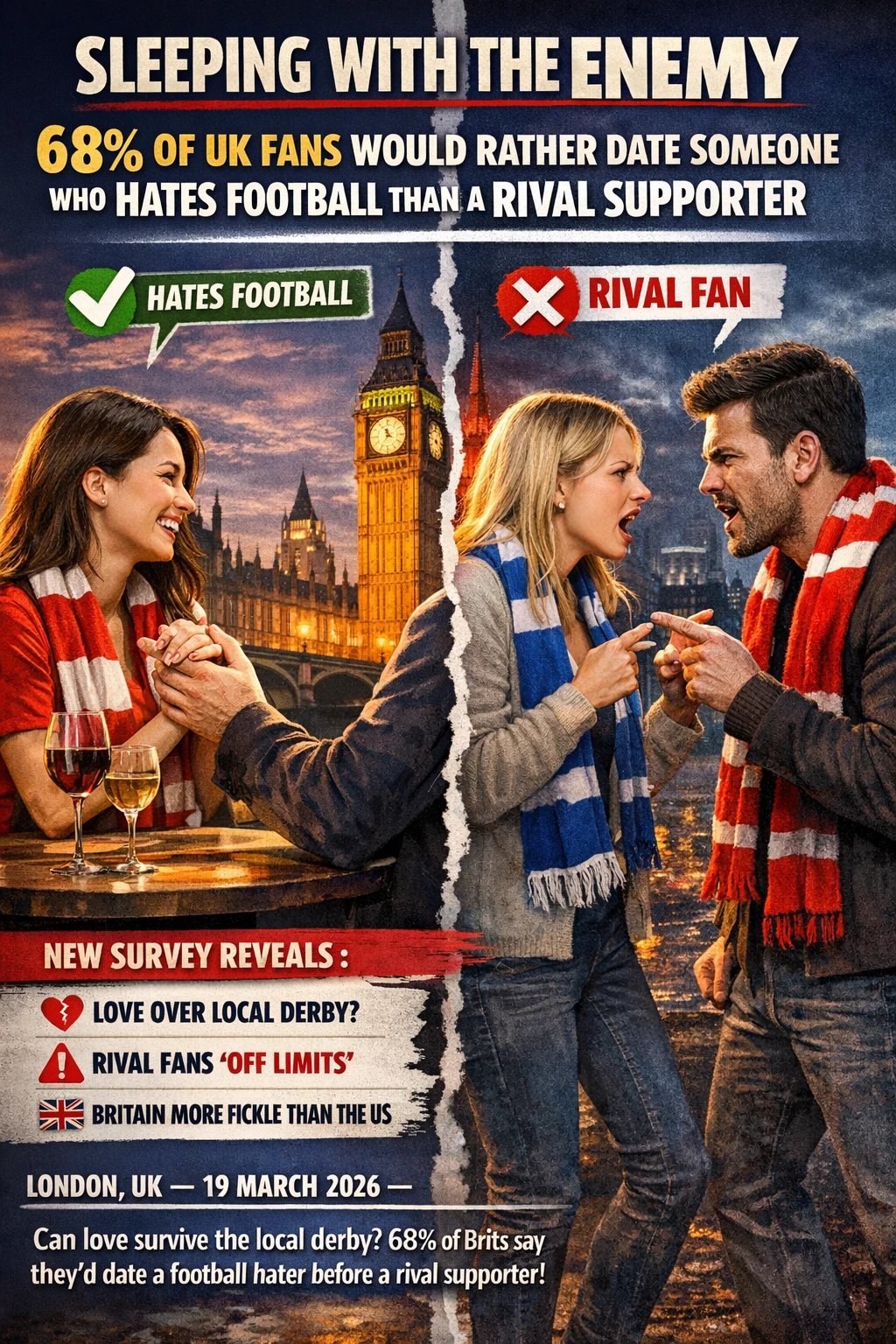 The Derby Divide: 65% of Arsenal & Spurs fans say dating a rival is a dealbreaker
