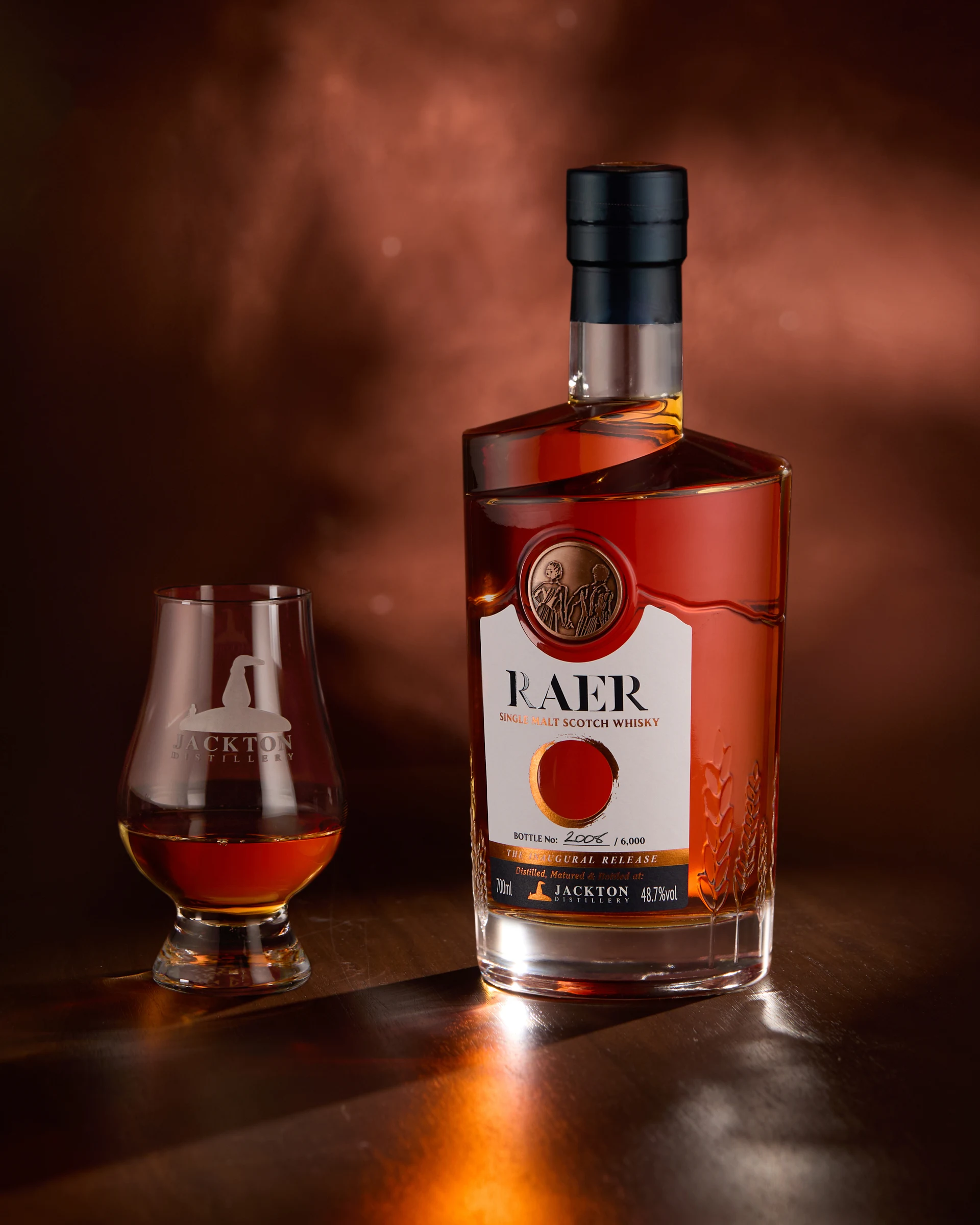RAER Single Malt bottle and glass - HERO