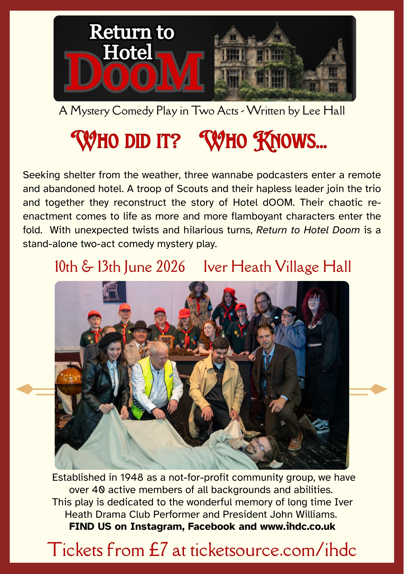 The cast of Return to Hotel Doom prepare for their show later this month at the Iver Heath Village Hall Charity