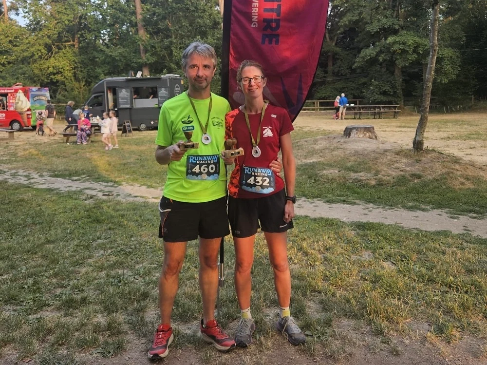 Vincent and Lauren Mayot, first male and first female in the Race the Light 5k race.