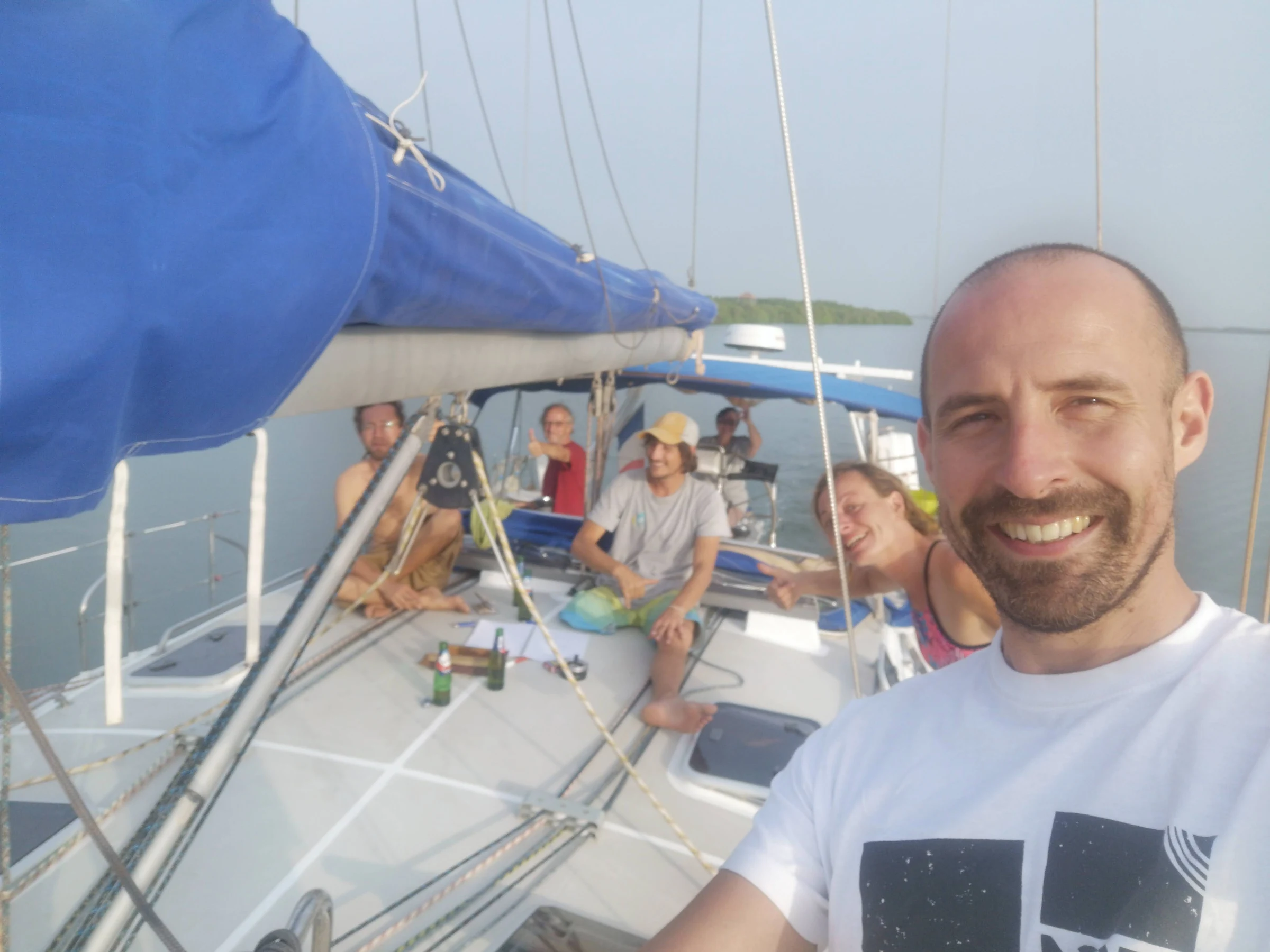 Tom Williams OBE in the foreground, with the Nav’Solidaire team in the background. Antoine, president of Nav’Solidaire is third from the left.