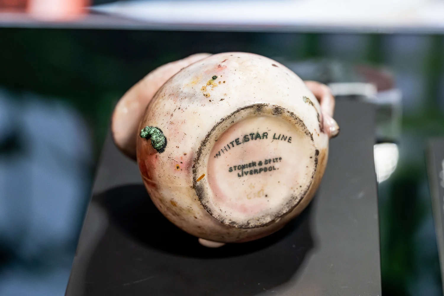 A cream jug recovered from the Titanic and on display in London
