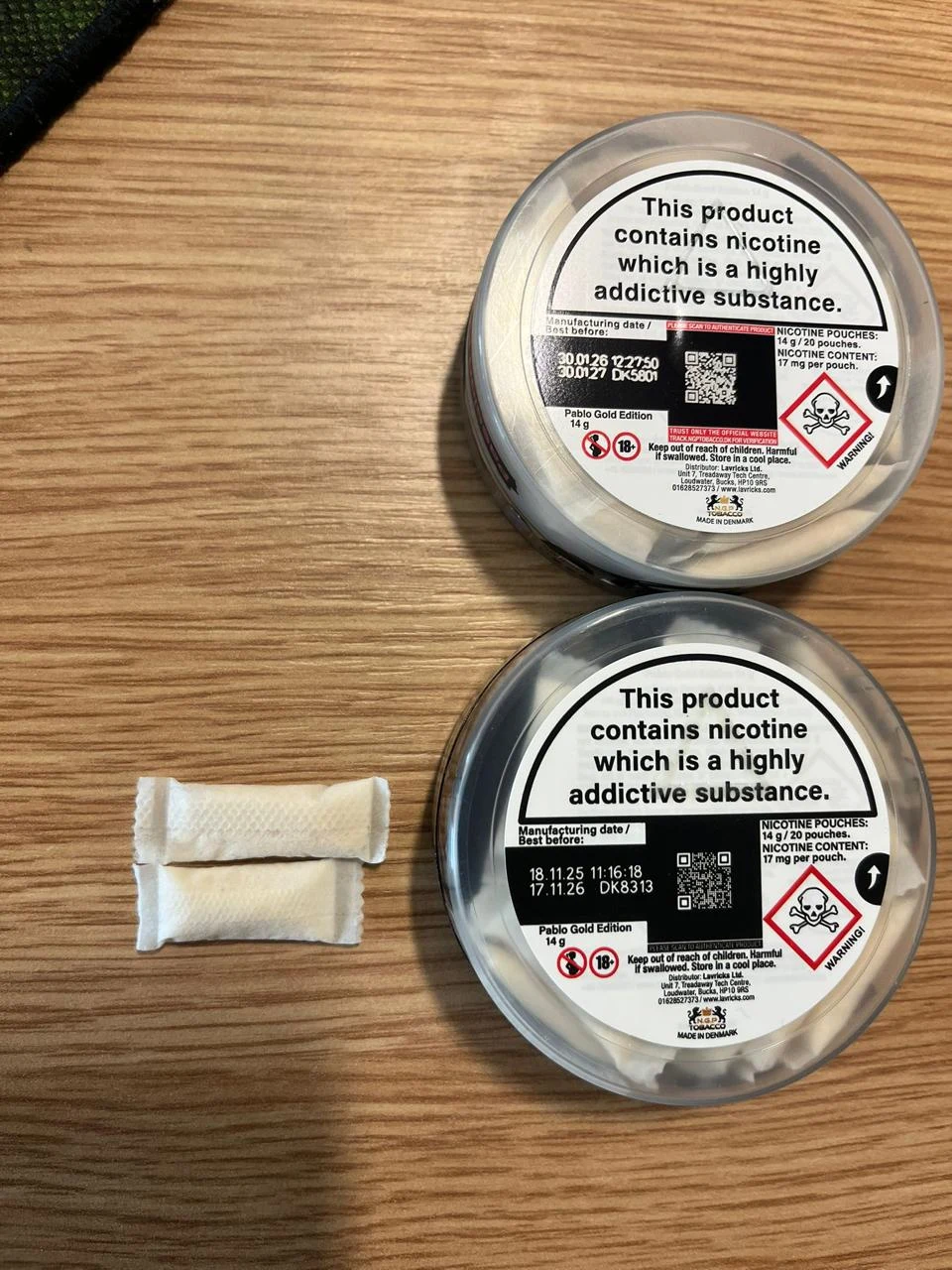 The bottom pot and smaller pouch are the counterfeit products