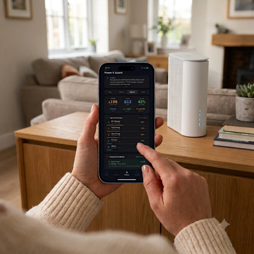 Image of broadband mobile app showing real-time energy data
