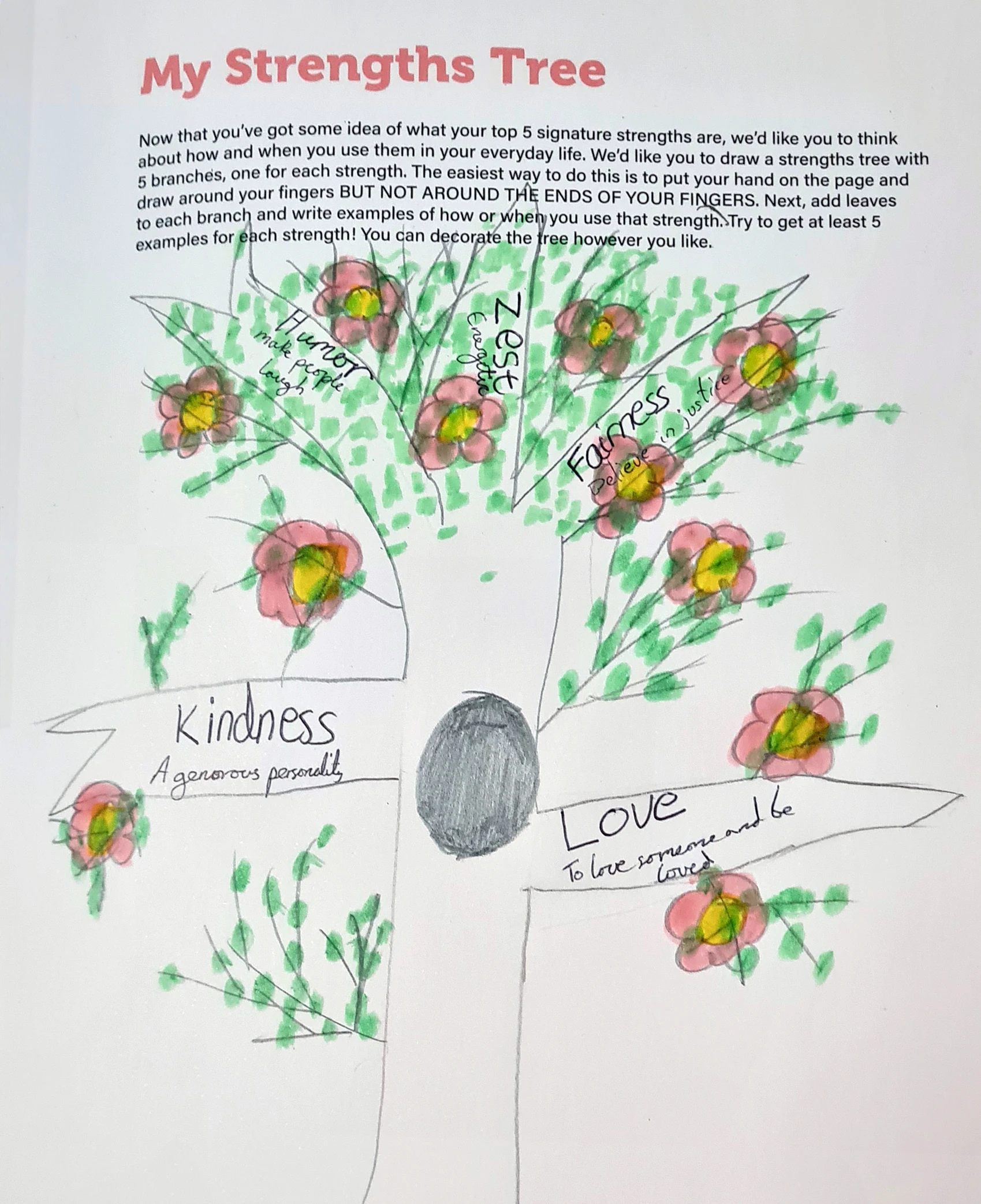 A student at Christleton High School in Chester has identified their character strengths in this beautiful tree