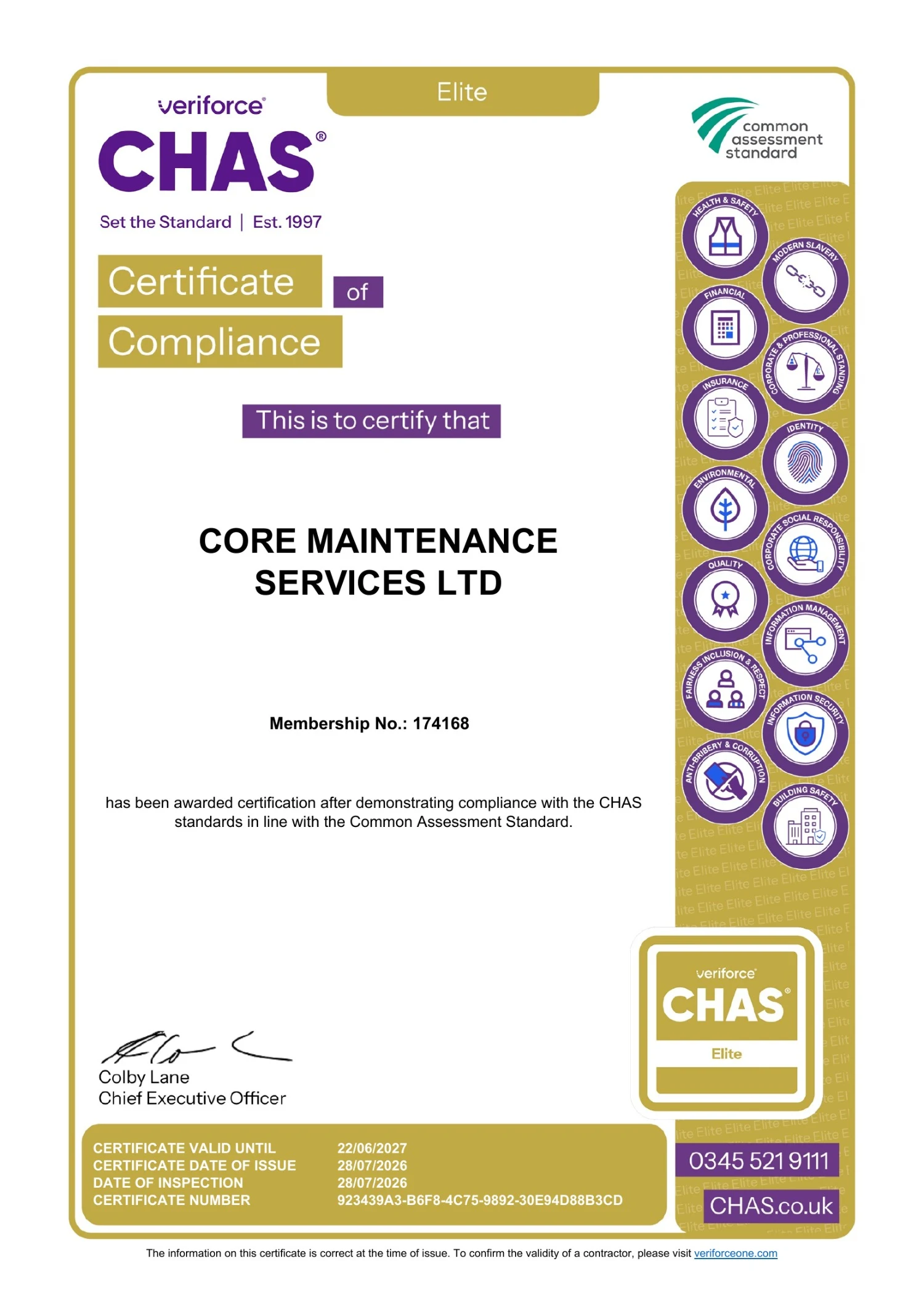 Core Maintenance Services Achieves Chas Elite Accreditation